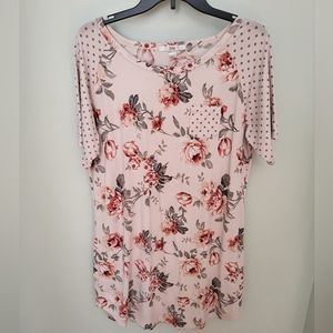 Flora Nikrooz Women Size Large Rose Floral Short Sleeve Nightgown Sleepwear Pink